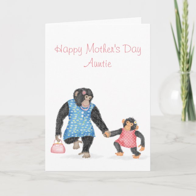 Carte Mignonne chimpanzé de la fête des mères pour (Devant)
