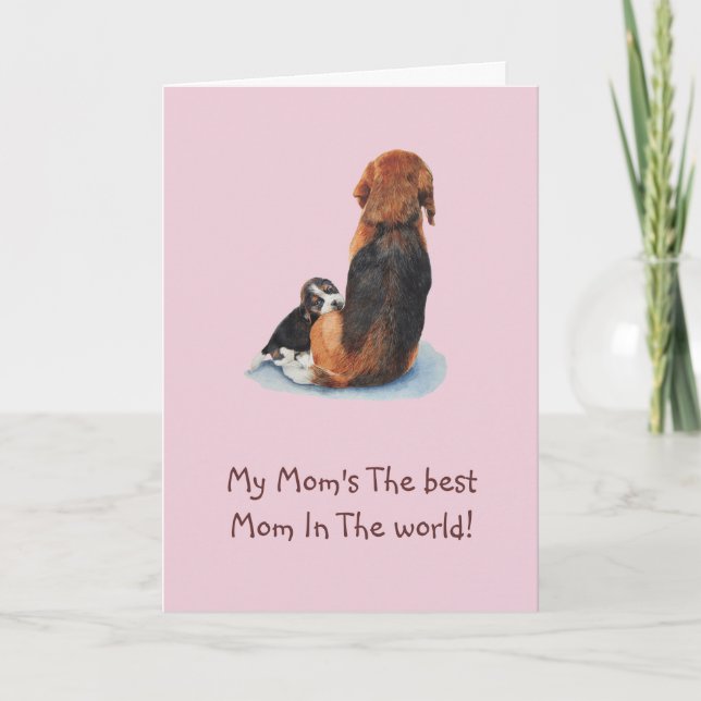 Carte Mignonne chiot beagle chien bouddin maman (Devant)