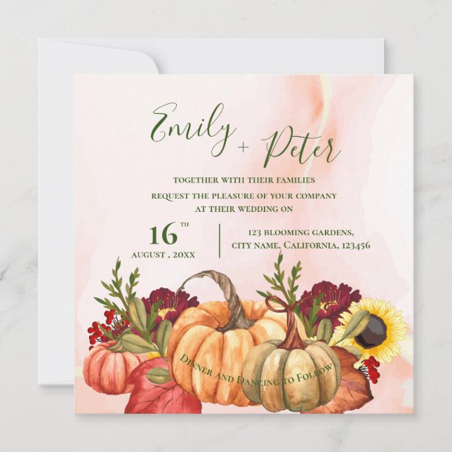 Carte Mignonne Citrouille L'automne quitte le Mariage de (Devant)