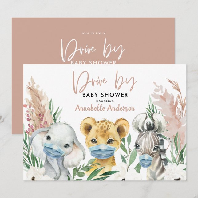 Carte Mignonne conduite de masque de covid animal par bé (Devant / Derrière)