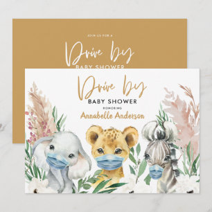 Carte Mignonne conduite de masque de covid animal par bé