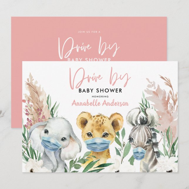 Carte Mignonne conduite de masque de covid animal par bé (Devant / Derrière)