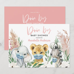 Carte Mignonne conduite de masque de covid animal par bé