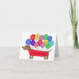 Carte Mignonne Dachshund Weiner Chien avec Balloon Anniv