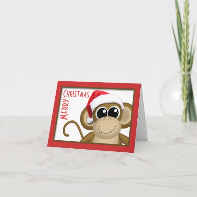Carte mignonne de "Joyeux Noël" de singe de (Devant)