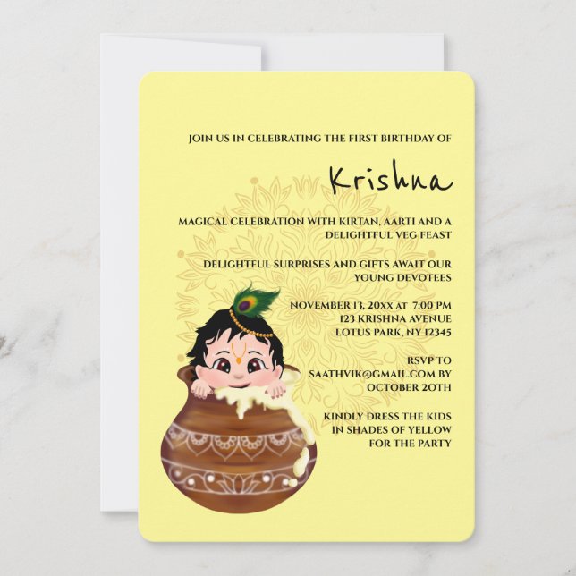 Carte mignonne de Krishna pour l'anniversaire - Ar (Devant)