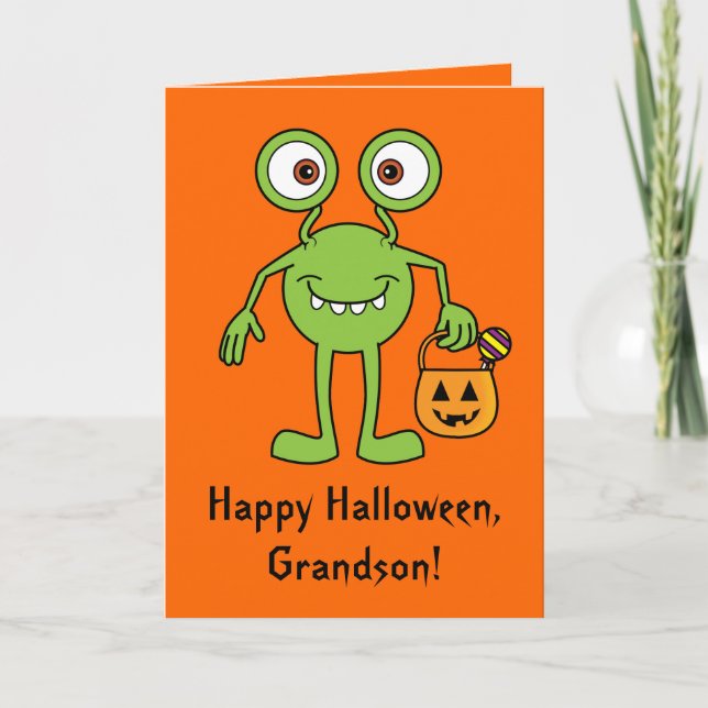 Carte mignonne de monstre de petit-fils heureux de (Devant)
