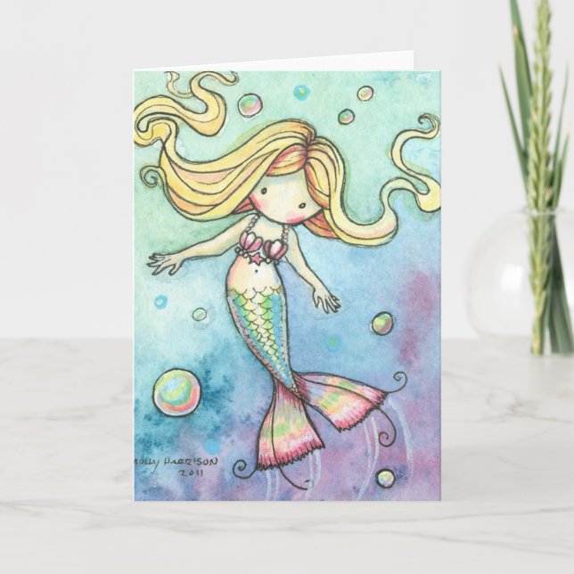 Carte mignonne de sirène et de mémoires à bulles (Devant)