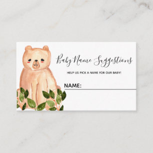 Carte mignonne de suggestion de nom d'ours de bébé