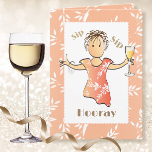 Carte Mignonne Drôle Femme Cartoon Vin Toast Anniversair