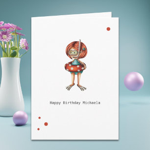 Carte Mignonne femme nager Anniversaire