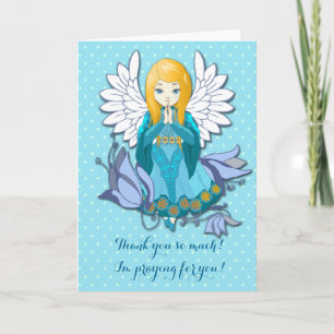 Carte Mignonne fille ange priant. Illustration de dessin