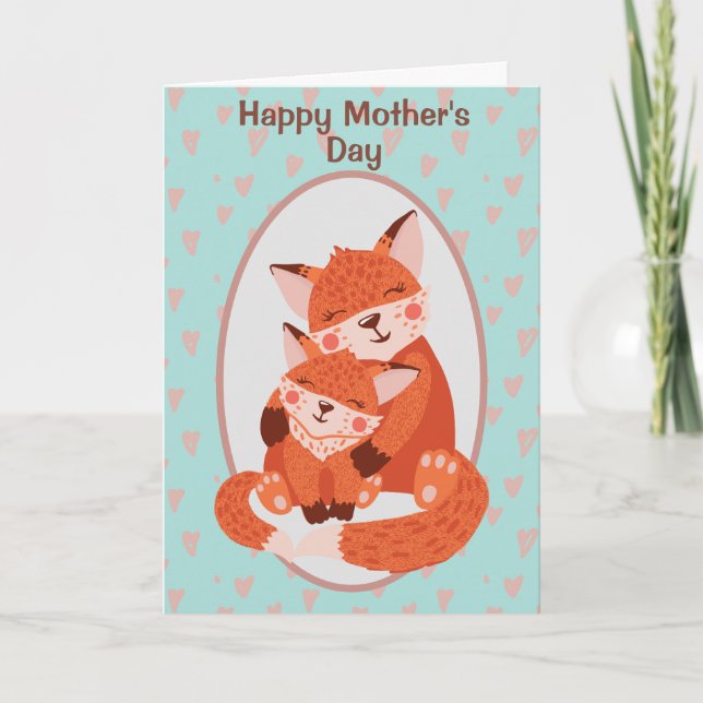 Carte Mignonne Fox Mama et Baby Mother's Day (Devant)