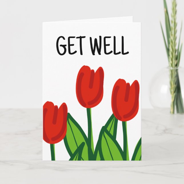 Carte Mignonne Get Well avec dessin tulipe rouge (Devant)