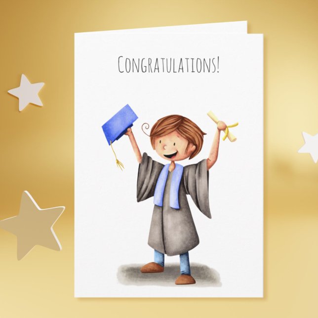 Carte Mignonne Graduate Blue Regalia Graduation (Cute Graduate Celebrating Graduation Card)
