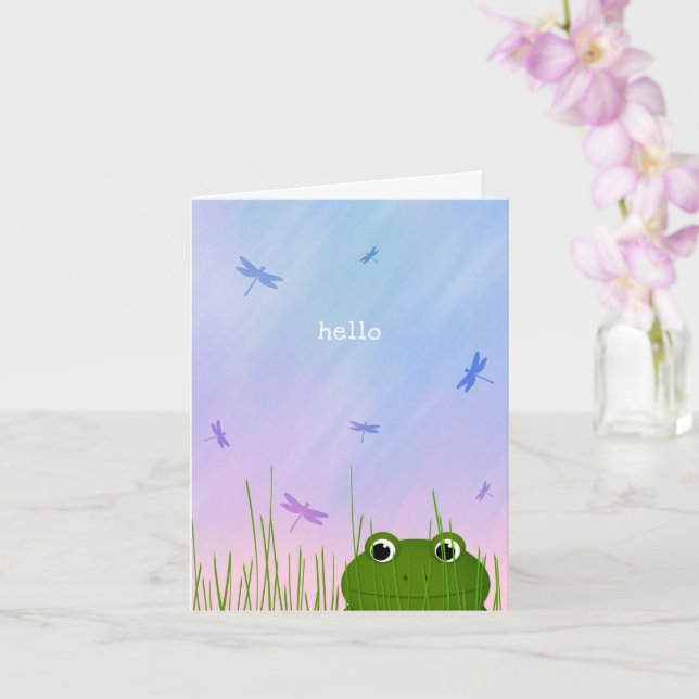 Carte mignonne grenouille regarder simple bonjour penser (Orchidée)