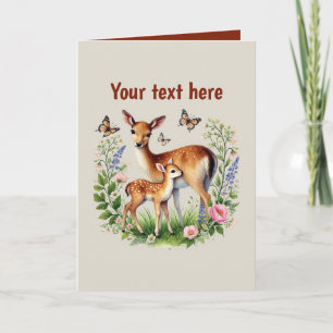 Carte Mignonne maman bébé cerf personnalisable
