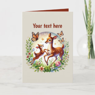 Carte Mignonne maman bébé cerf personnalisable