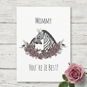 Carte Mignonne Maman et Bébé Zèbre Bonne Fête des Mères