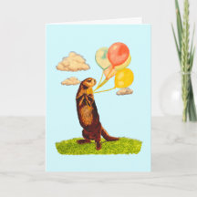 Mignonne Otter avec ballons Illustré Anniversaire