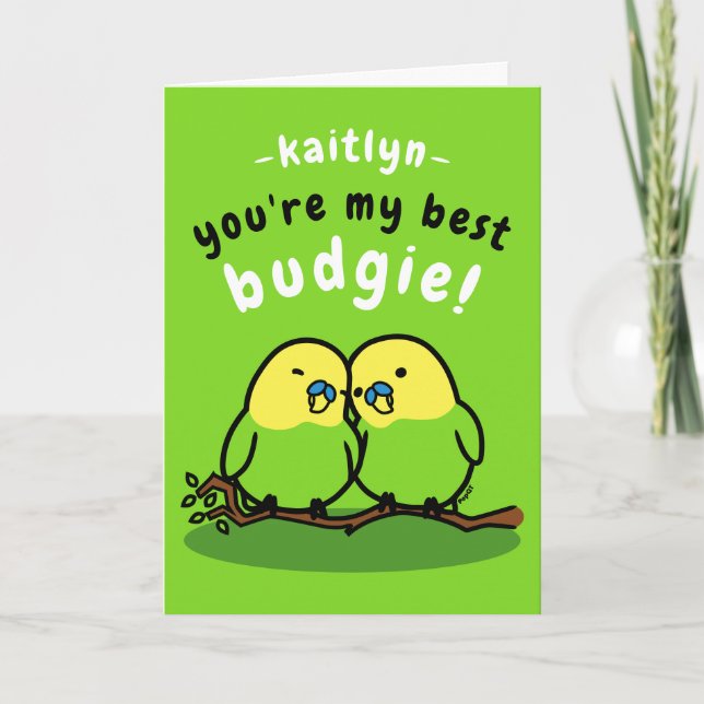 Carte Mignonne Paire Green Budgies Amabilité drôle (Devant)
