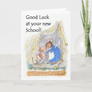 Carte Mignonne Petite Souris Bonne chance Nouvelle École