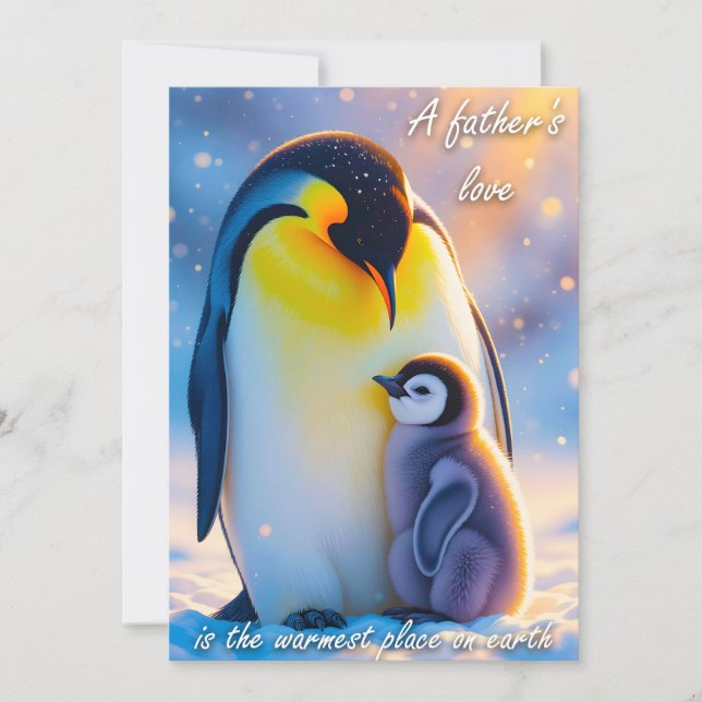 Carte mignonne pour Papa avec Manchot et son Petit (Devant)