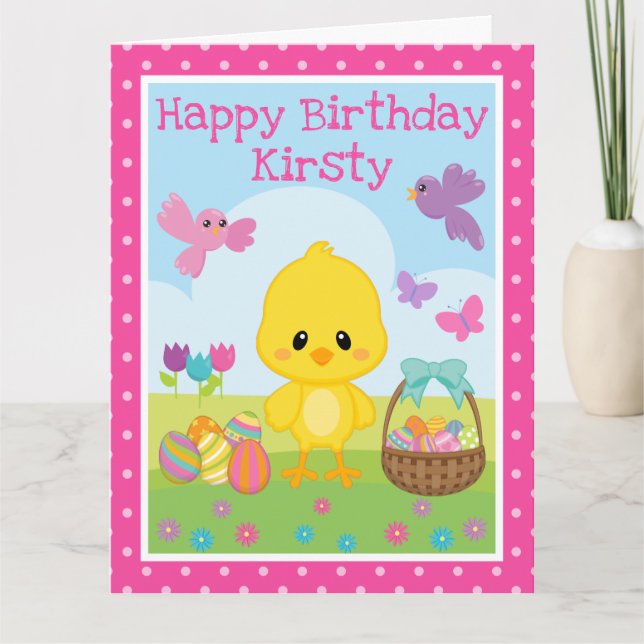 Carte Mignonne Printemps de Pâques poussins et oeufs au  (Devant)