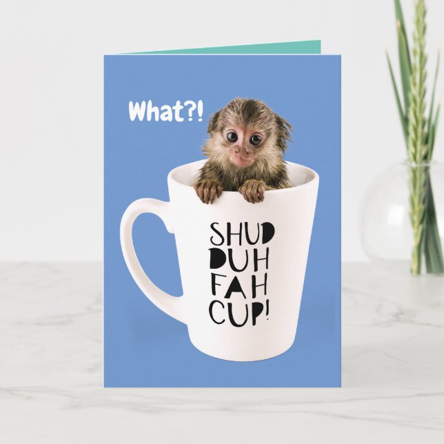 Carte Mignonne Singe Doigt Dans Une Coupe D'Anniversaire (Devant)
