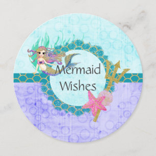 Carte Mignonne sirène d'anniversaire Turquoise & mauve s