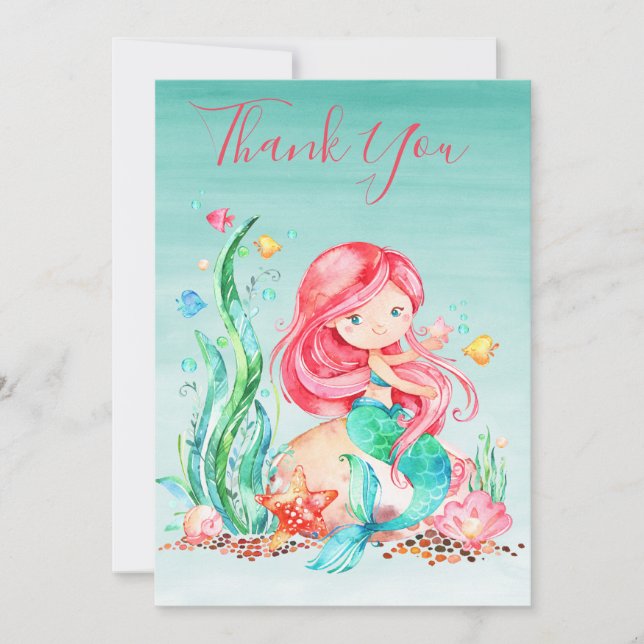 Carte Mignonne sirène d'aquarelle sous le Baby shower ma (Devant)