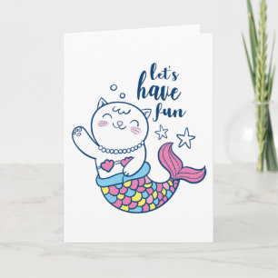 Carte Mignonne sirène de chat caricaturé