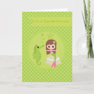 Carte Mignonne sirène en vert