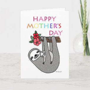 Carte Mignonne Sloth Maman Bébé Joyeux Fête des Mères Ar