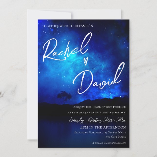 Carte Mignonne Sous les étoiles Mariage de typographie d (Devant)