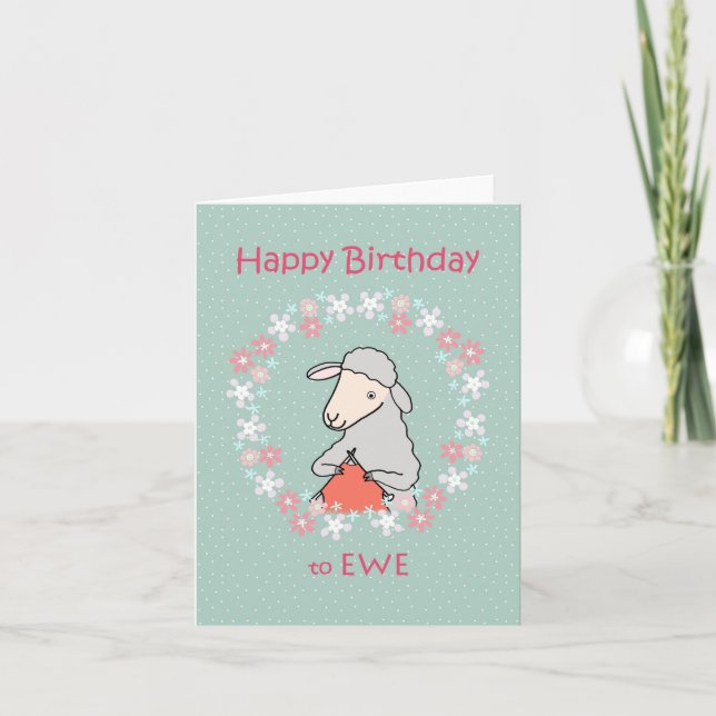 Carte Mignonne Tricot Mouton Drôle Joyeux Anniversaire à (Devant)