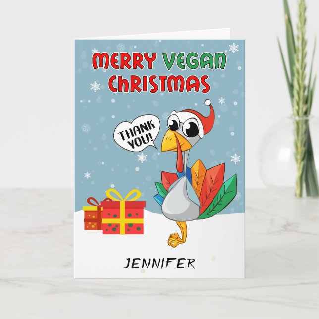 Carte Mignonne Turquie Joyeux Vegan Noël (Devant)