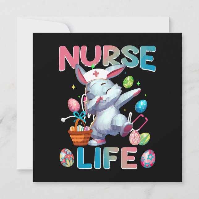 Carte Mignonne vie infirmière Dabbing lapin de Pâques (Devant)