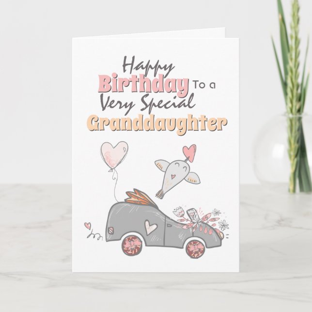 Carte Mignonne voiture whimsal oiseau montgolfière petit (Devant)