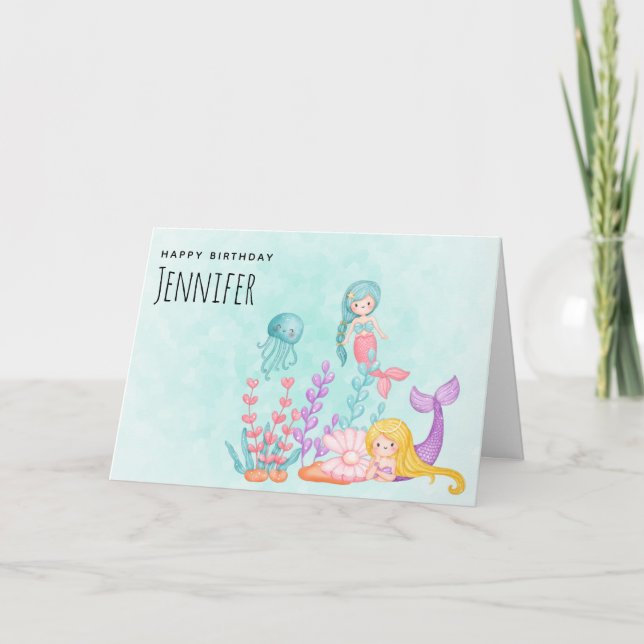 Carte Mignonnes sous la mer Aquarelle Anniversaire (Devant)