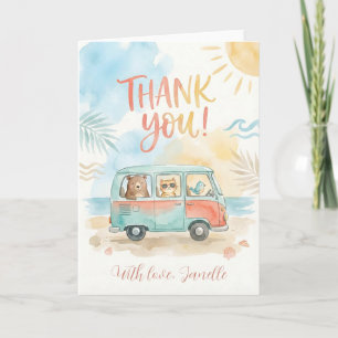 Carte Mignons Animaux de Fourgon de Plage Merci Merci Ét