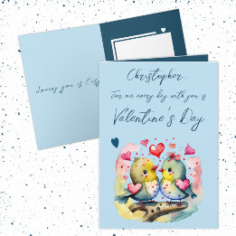 Carte Mignons inséparables nom bleu Saint Valentin
