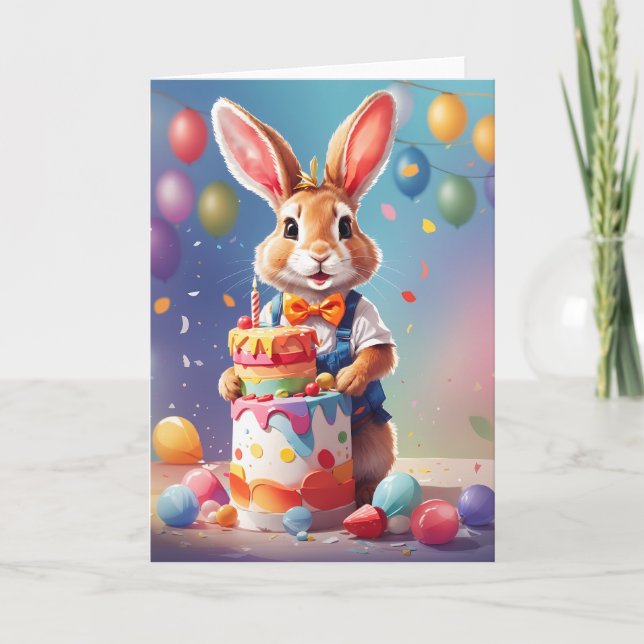 Carte Mignons lapins debout à côté du gâteau célébrant ! (Devant)