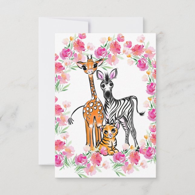 Carte Migre Safari amis girafe zèbre tigre anniversaire (Devant)