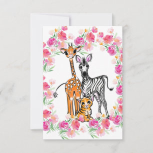 Carte Migre Safari amis girafe zèbre tigre anniversaire