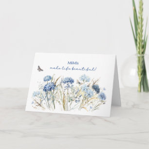 Carte Mimi Anniversaire Dusty Blue Fleurs sauvages