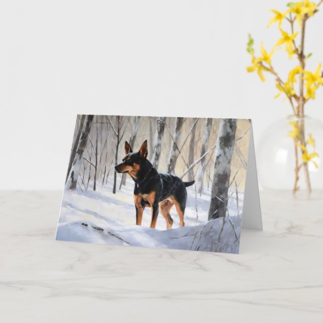Carte Mince Pinscher Laisser Neige Noël (Fleur jaune)