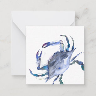 Carte Mini Note Crabe à aquarelle bleue