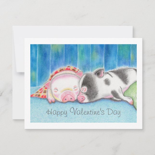 Carte Mini Pigs Piglets Valentine's Day Flat Card (Devant)