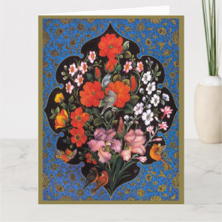 Carte Miniatura del arte persa con escudo de flores y av